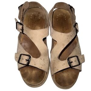 Mephisto Sandals 38 Tan‎ Suede 3 Buckle Wedge Made in France Granolacore